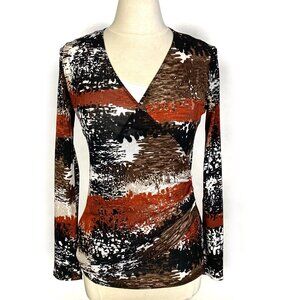 Karen Kane Black Brown Rust White Sheer Top - M
